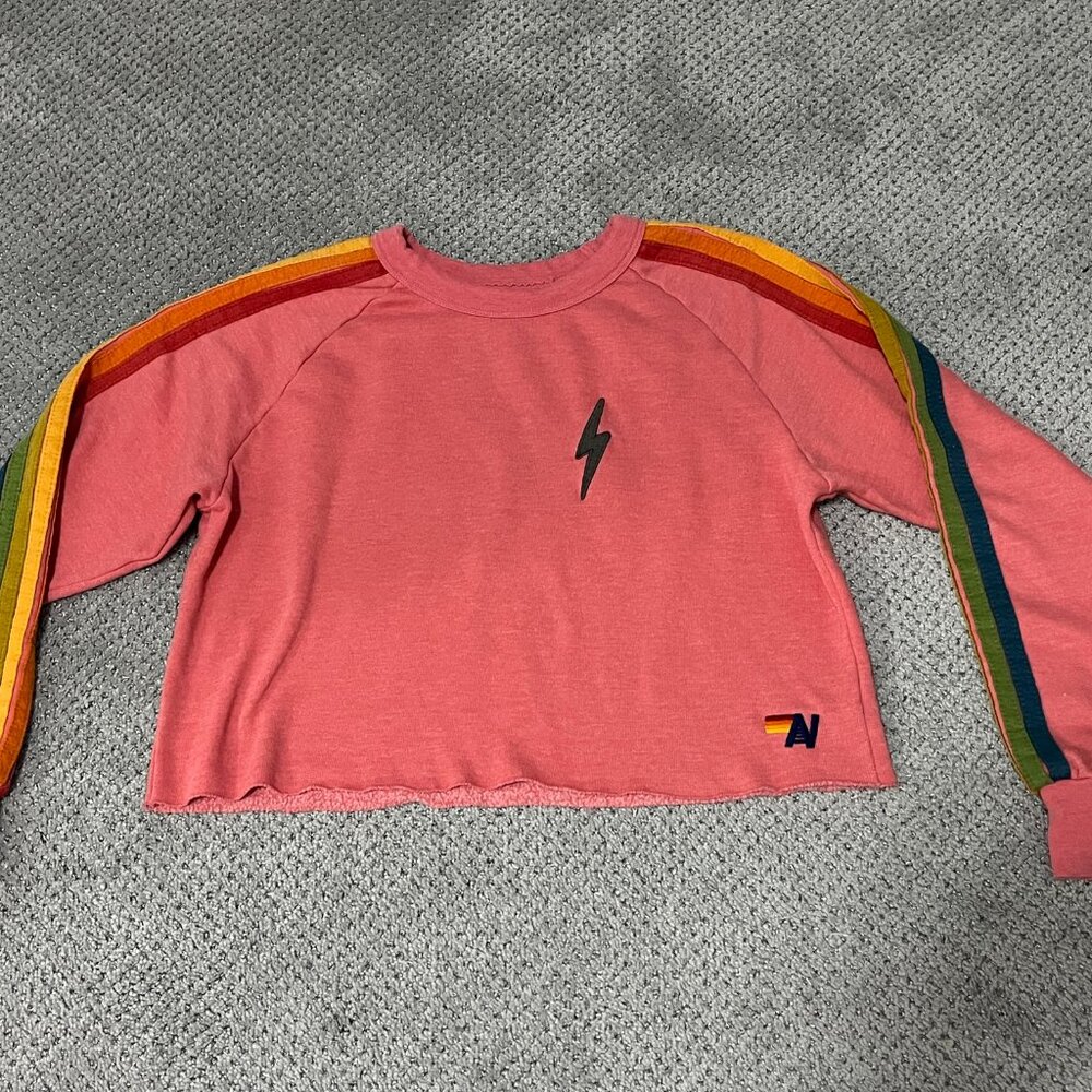 Aviator Nation Lightning Bolt Cropped Crew Sweatshirt, size Small